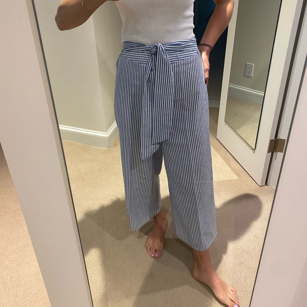 Blue and white linen pants